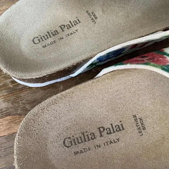 Giulia Palai Floral Glitter Thong T Strap Leather Socks Sandals Women Size 5 - Picture 2 of 7